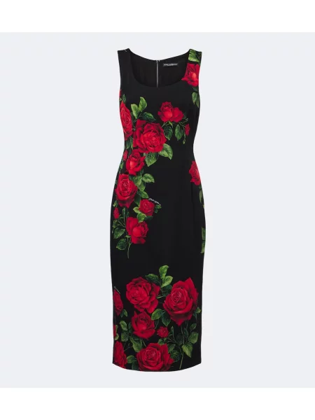 Rochie midi Dolce&gabbana de mătase cu model floral negru