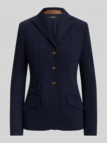 Długi krótki żakiet z kontrastowymi skórzanymi detalami Lauren Ralph Lauren niebieska