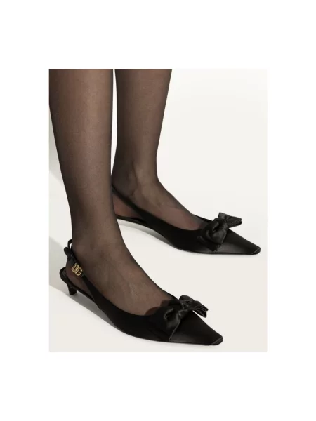 Czółenka Dolce And Gabbana z kokardką skórzana z otwartą piętą czarna