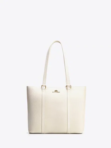Elegancka torebka shopperka ze skóry naturalnej kremowa