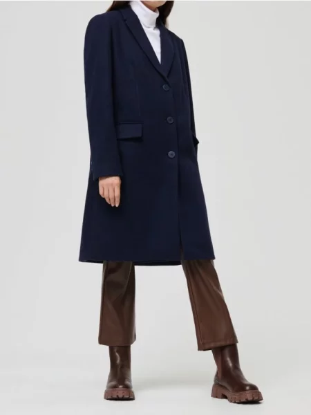 Довге пальто з домішкою вовни темно-синій синє