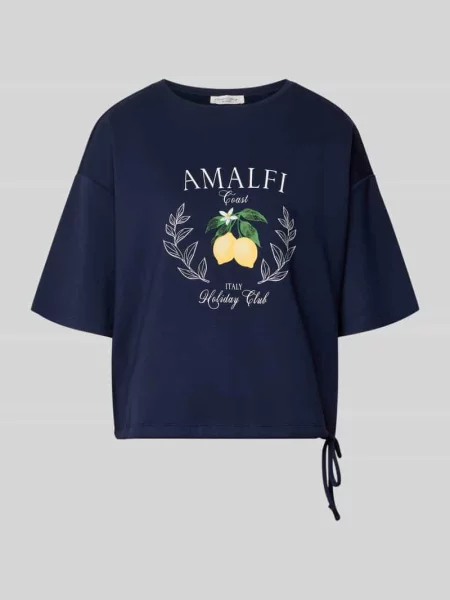 T-shirt o kroju relaxed fit z nadrukiem z logo Christian Berg Woman granatowa