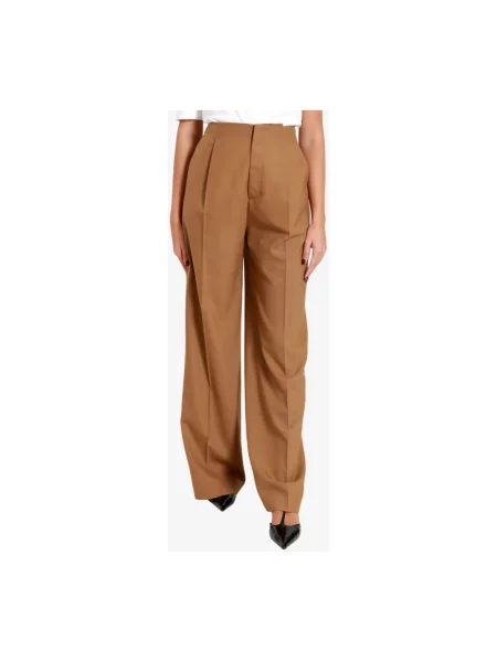 Spodnie Alberta Ferretti wełniane w tropikalny nadruk brązowe