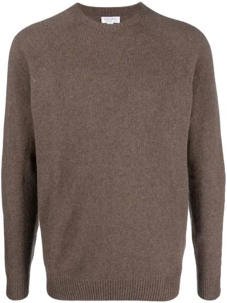 Pulover Sunspel de lână cu decolteu rotund maro