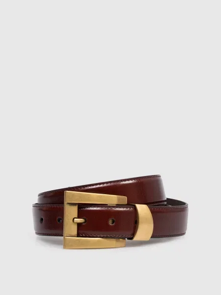 Шкіряний глянцевий ремінь з принтом логотипа Versace коричневий