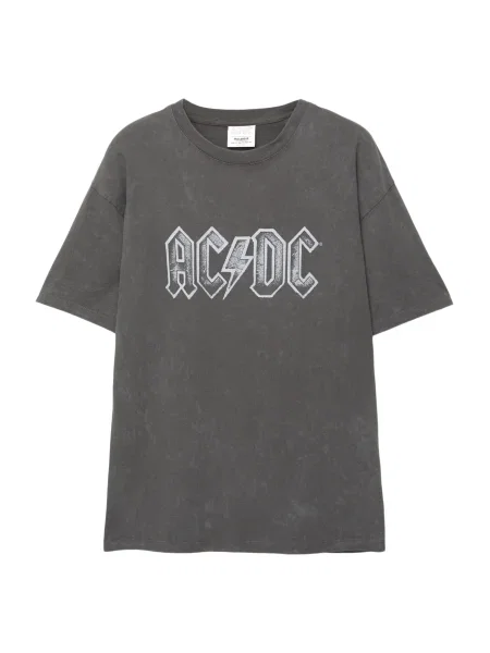 Pull&Bear Tricou AC/DC gri alb