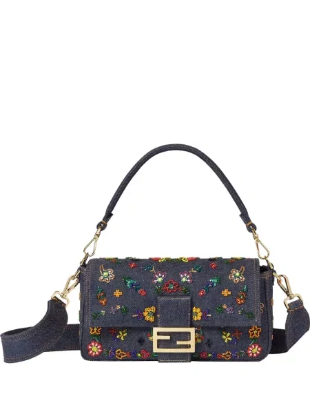 Geantă tip baghetă Fendi Baguette cu model floral albastru