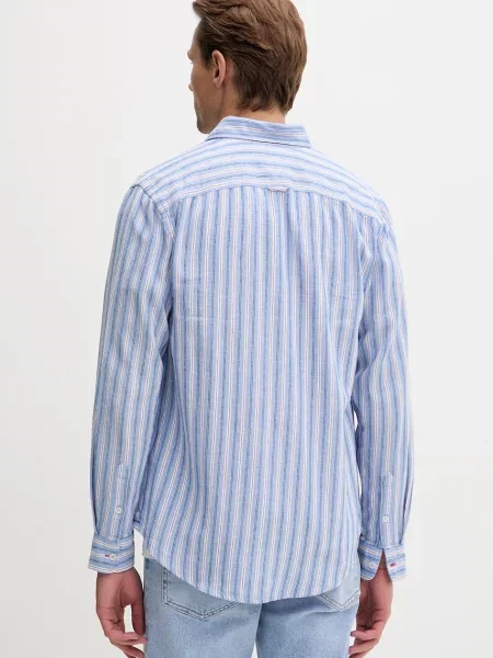 Koszula casualowa o kroju regular fit z mieszanki lnu i bawełny Tommy Jeans niebieska