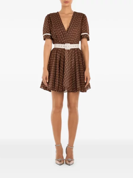 Rochie mini Post Meridiem cu decolteu în V de costum maro