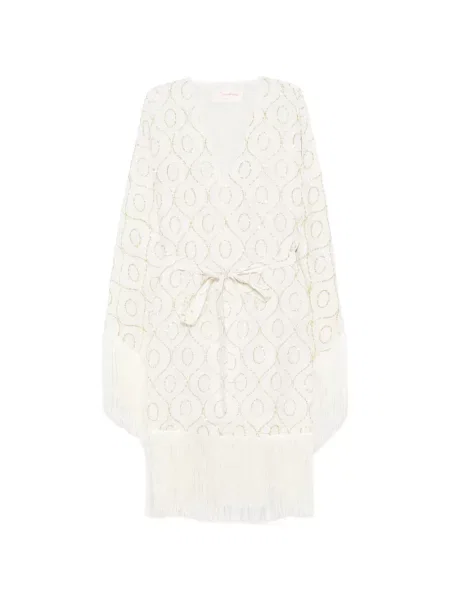 Rochie midi Sundress cu franjuri alb
