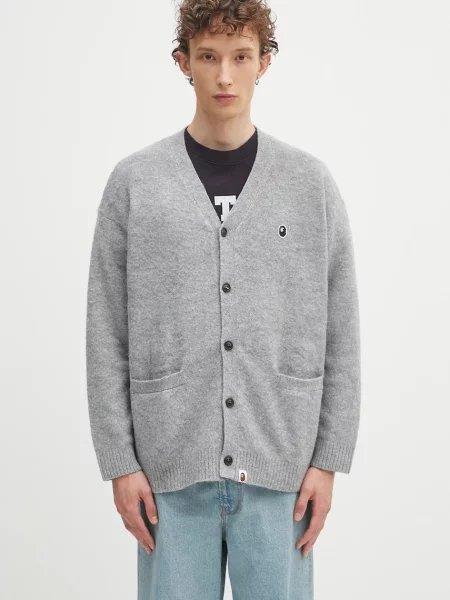 Dječji kardigan s mješavinom lana A Bathing Ape One point siva