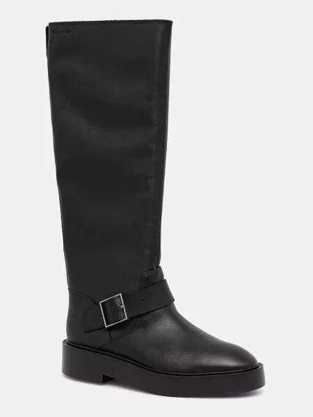 Kožne čizme Calvin Klein CONCAVE WELT UKT BIKER PB ravni potplat crna