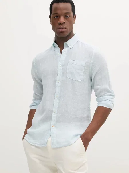 Barbour cămașă de in Linton Tailored Shirt bărbați cu guler button-down slim