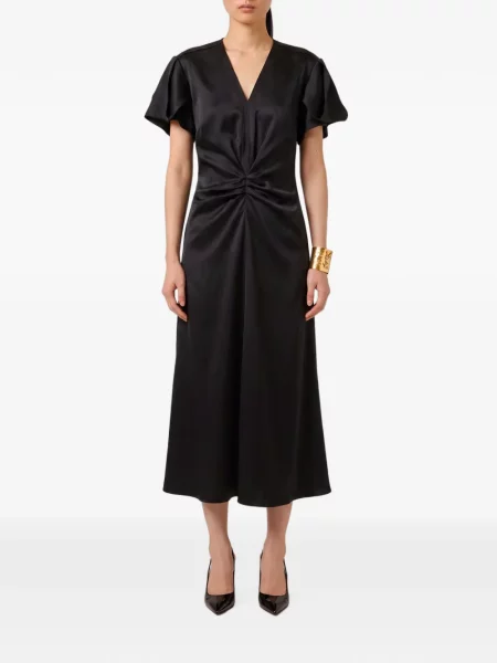 Rochie midi Sutton New York cu decolteu în V drapată negru