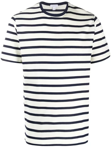 Tricou Sunspel cu dungi cu decolteu în U albastru