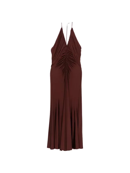 Rochie midi Self-portrait cu decolteu în V cu volane până la genunchi maro