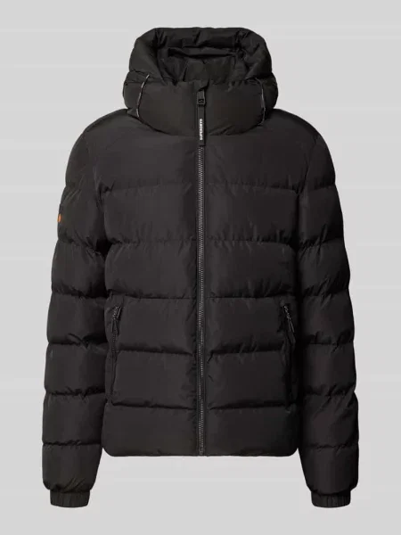 Kurtka pikowana z wyhaftowanym logo i kapturem Superdry czarna