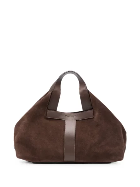 Τσάντα shopper Twinset σουέτ καφέ