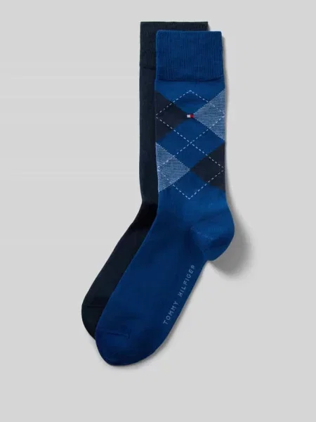 Skarpety z mieszanki bawełny w zestawie 2 szt. model CHECK Tommy Hilfiger niebieskie