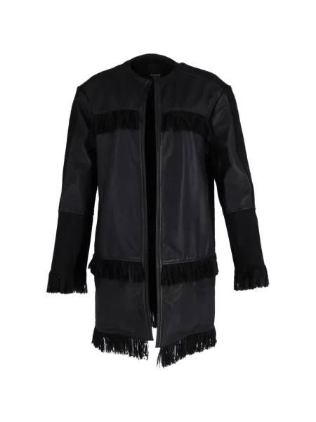Palton Pinko cu franjuri din piele negru