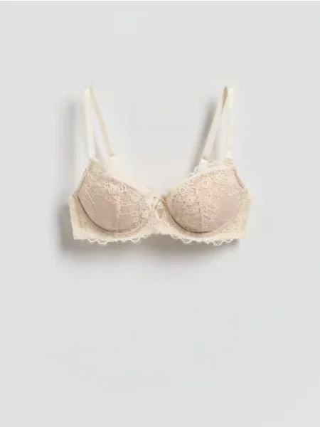 Reserved Sutien push-up cu dantelă crem