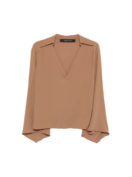 Bluzka Federica Tosi z dekoltem w serek brązowa