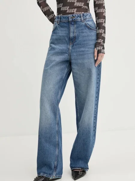 Blugi Hugo Blue cu talie înaltă albastru