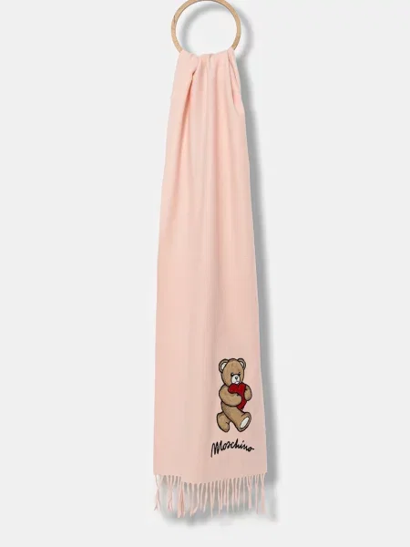 Вълнен шал Moschino с апликация розово