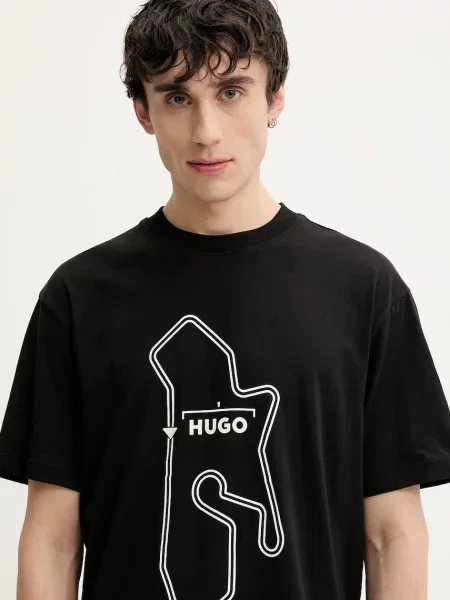 HUGO tricou din barbati cu imprimeu negru