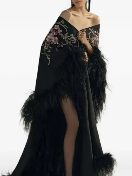 Яке Zuhair Murad с пера на цветя черно