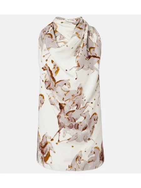 Top Altuzarra de mătase drapat alb