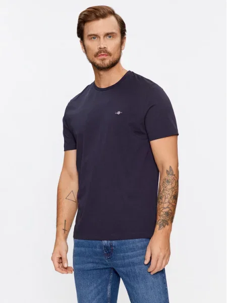 T-shirt o kroju regular fit z wyhaftowanym logo model ‘SHIELD’ Gant niebieska
