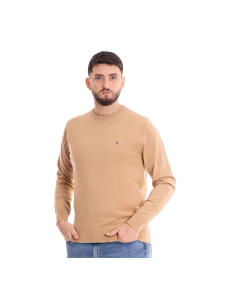 Bluza nierozpinana Tommy Hilfiger z okrągłym dekoltem retro beżowa