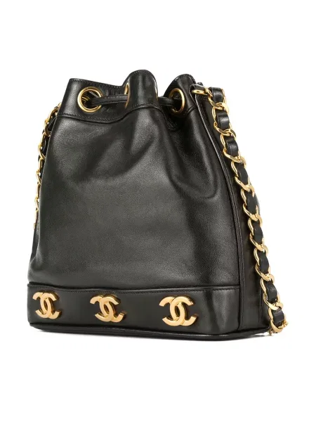 Stahovací šňůrka náhrdelník Chanel Pre-owned s autogramem černý