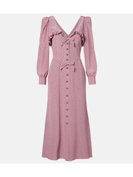 Rochie midi Alessandra Rich de mătase cu buline cu volane roz