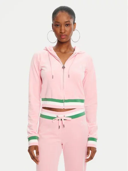 Veliūrinis megztinis Juicy Couture apkarpytas rožinė