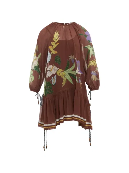 Rochie mini Alemais cu model floral cu imagine maro