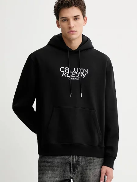 Mikina Calvin Klein s kapucí hladká černá
