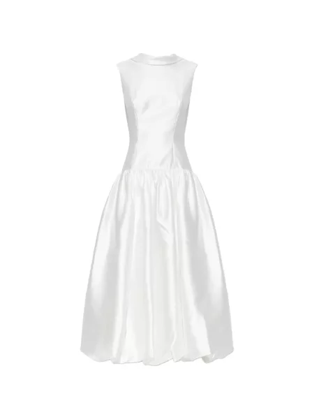 Rochie midi Self-portrait din satin cu pene alb