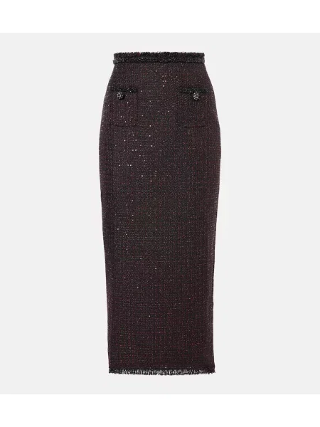 Fusta maxi Self-portrait din tweed negru