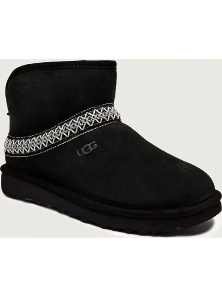 UGG Bocanci W CLASSIC MINI CRESCENT | piele întoarsă negru