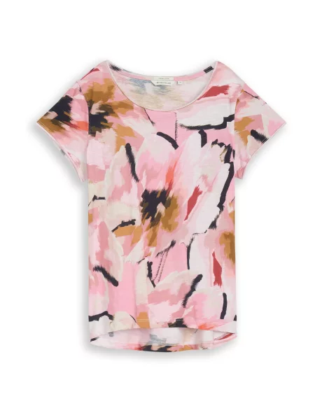 TOM TAILOR Tricou bej închis / roz / roz pastel negru