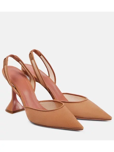Pantofi cu toc Amina Muaddi plasă slingback bej