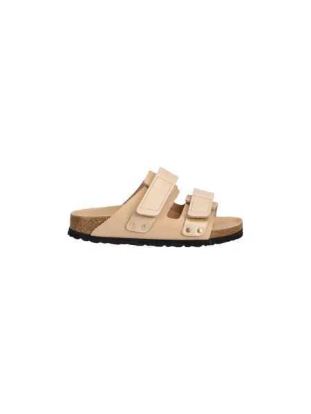 Birkenstock klapki skórzane Uji beżowy brązowe