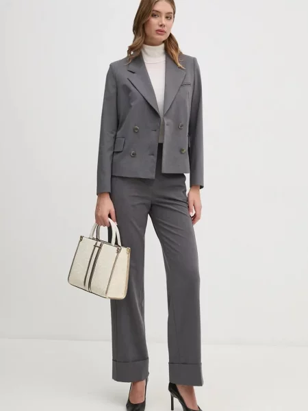 Піджак з домішкою вовни Sisley двобортний однотонний сірий