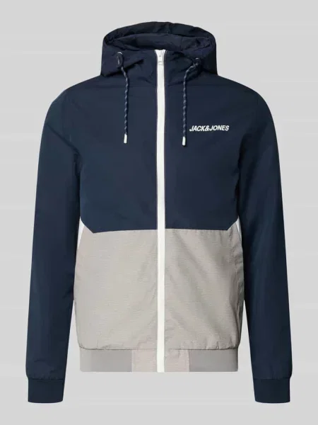 Kurtka z kapturem i zamkiem błyskawicznym model ‘RUSH’ Jack & Jones granatowa