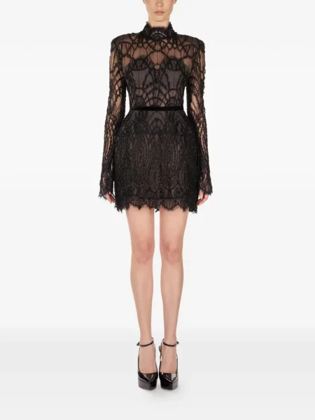 Mała sukienka mini Araftu z koralikami garniturowa czarna