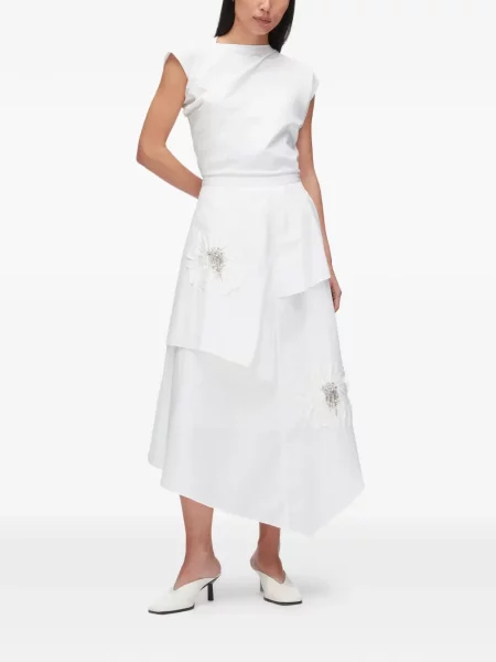 Gėlėtas midi sijonas 3.1 Phillip Lim su raukiniais iki kelių balta