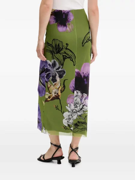Fustă midi Desigual cu model floral cu imagine verde