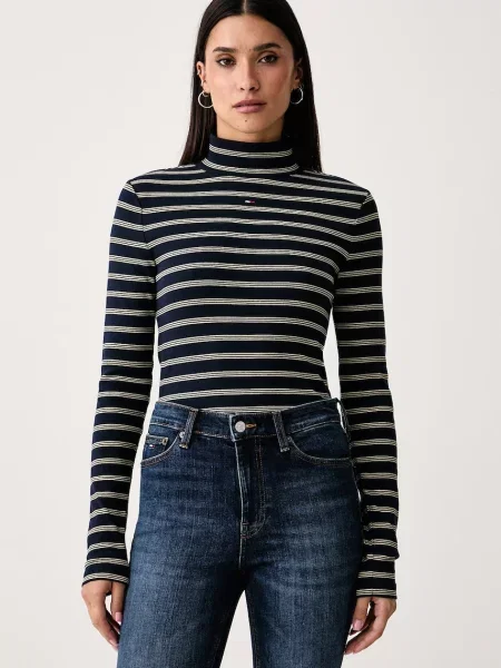 Bluză Tommy Jeans cu guler înalt